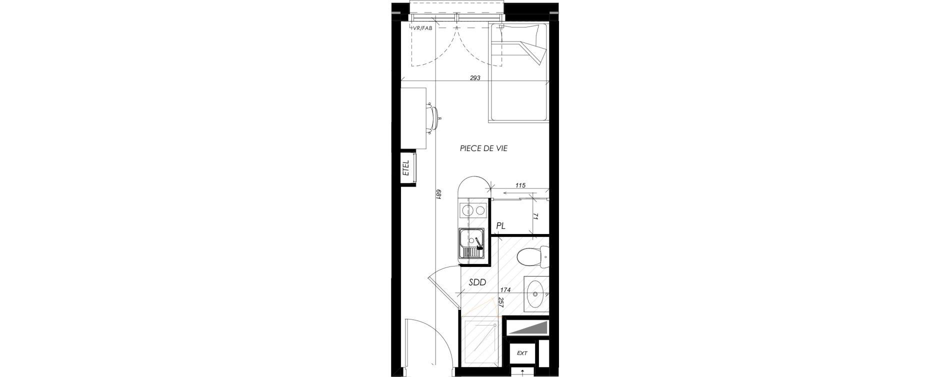 Appartement T1 meubl&eacute; de 18,50 m2 &agrave; Mont-Saint-Aignan Les oiseaux - deux bois