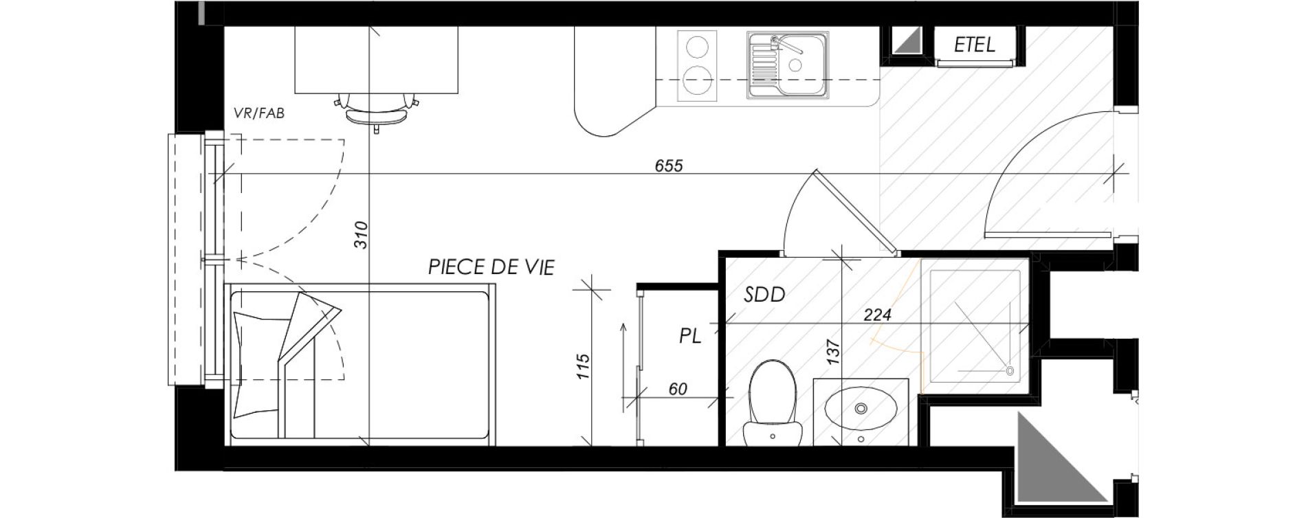 Appartement T1 meubl&eacute; de 18,57 m2 &agrave; Mont-Saint-Aignan Les oiseaux - deux bois