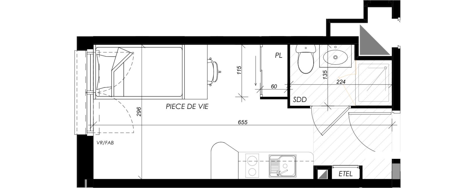 Appartement T1 meubl&eacute; de 18,60 m2 &agrave; Mont-Saint-Aignan Les oiseaux - deux bois