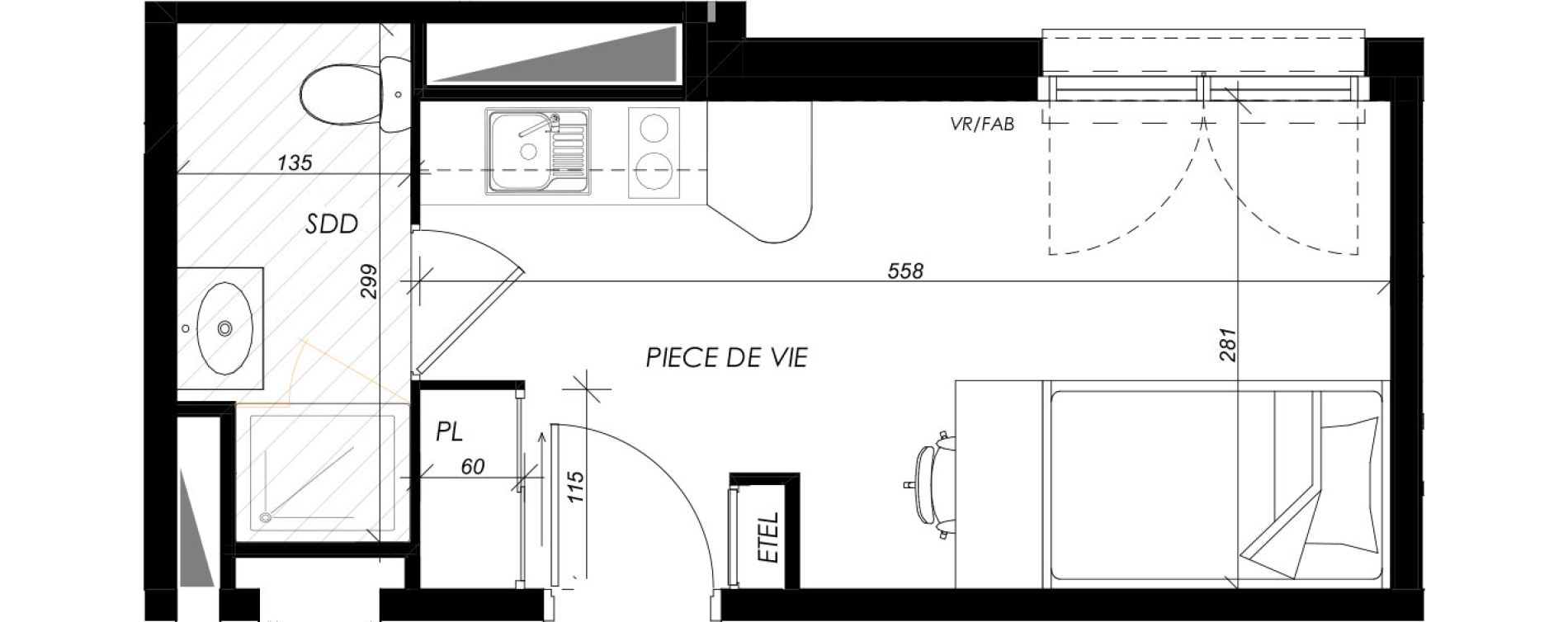 Appartement T1 meubl&eacute; de 19,13 m2 &agrave; Mont-Saint-Aignan Les oiseaux - deux bois