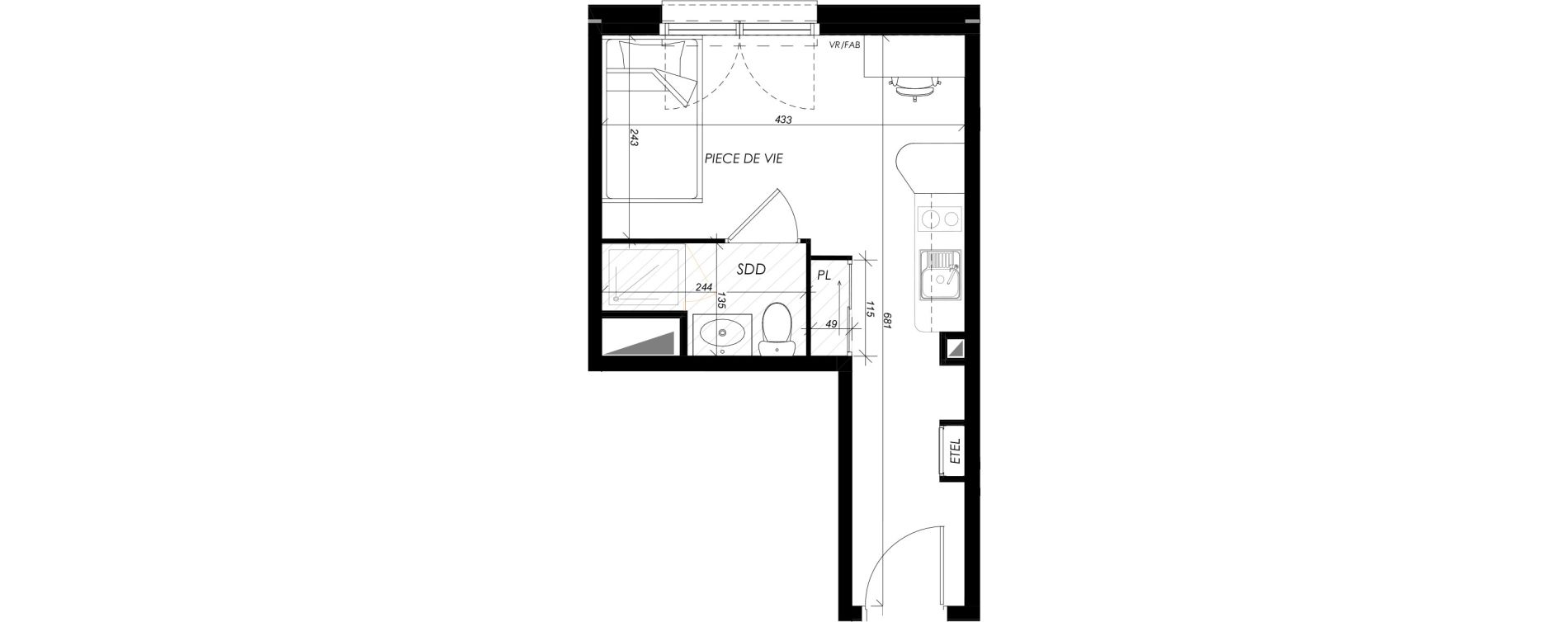 Appartement T1 meubl&eacute; de 19,49 m2 &agrave; Mont-Saint-Aignan Les oiseaux - deux bois