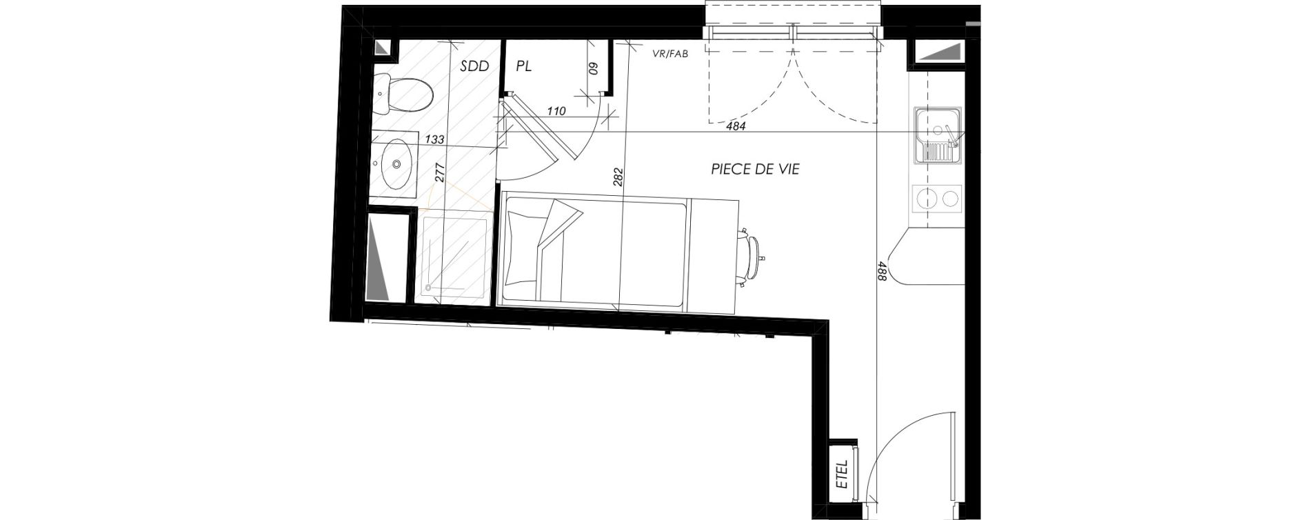 Appartement T1 meubl&eacute; de 19,70 m2 &agrave; Mont-Saint-Aignan Les oiseaux - deux bois