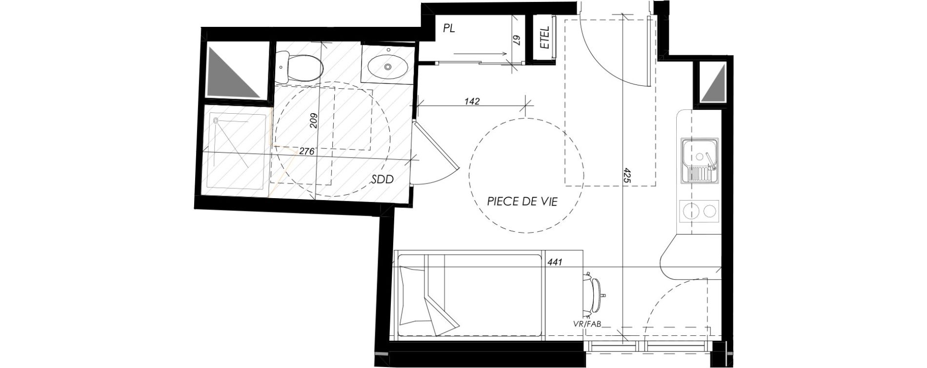 Appartement T1 meubl&eacute; de 21,84 m2 &agrave; Mont-Saint-Aignan Les oiseaux - deux bois