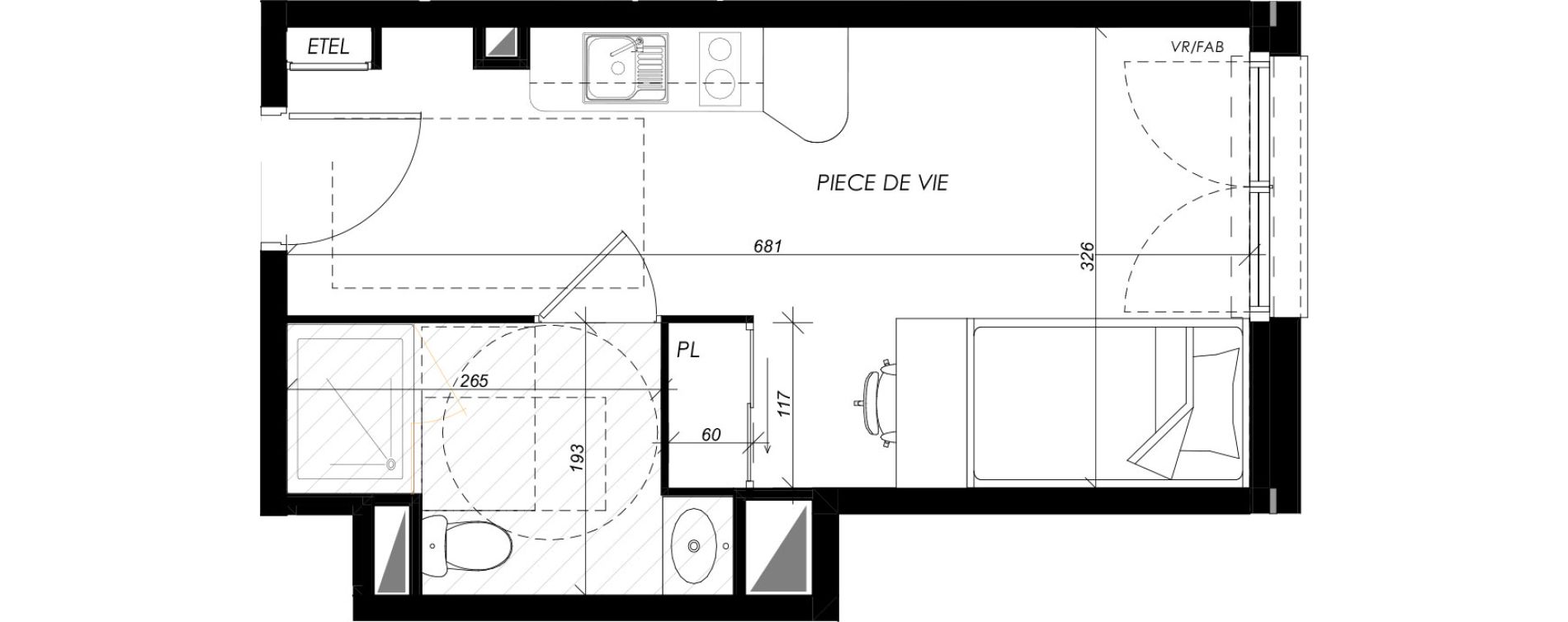 Appartement T1 meubl&eacute; de 23,38 m2 &agrave; Mont-Saint-Aignan Les oiseaux - deux bois