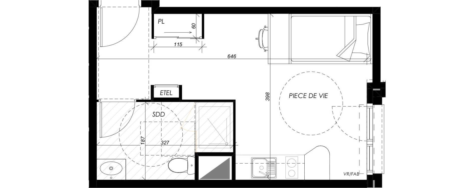 Appartement T1 meubl&eacute; de 25,02 m2 &agrave; Mont-Saint-Aignan Les oiseaux - deux bois