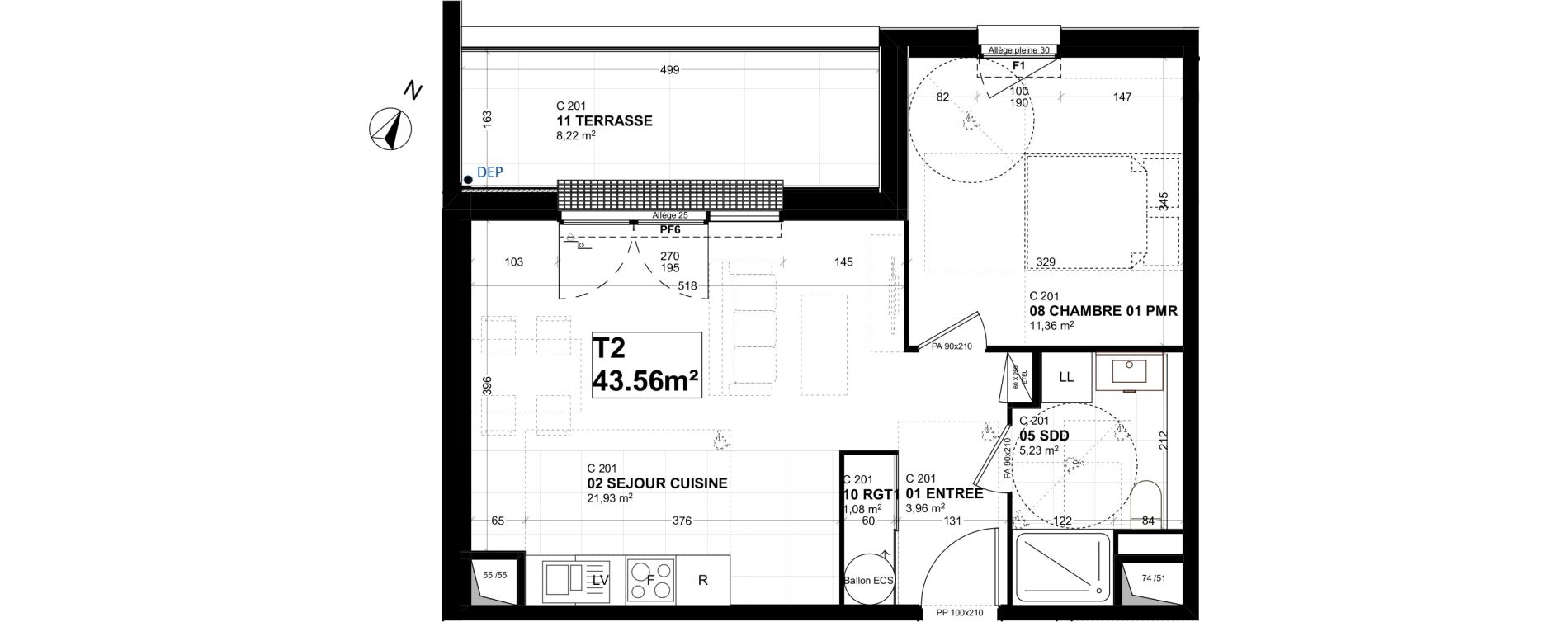 Appartement T2 de 43,56 m2 &agrave; Mont-Saint-Aignan L echappee belle