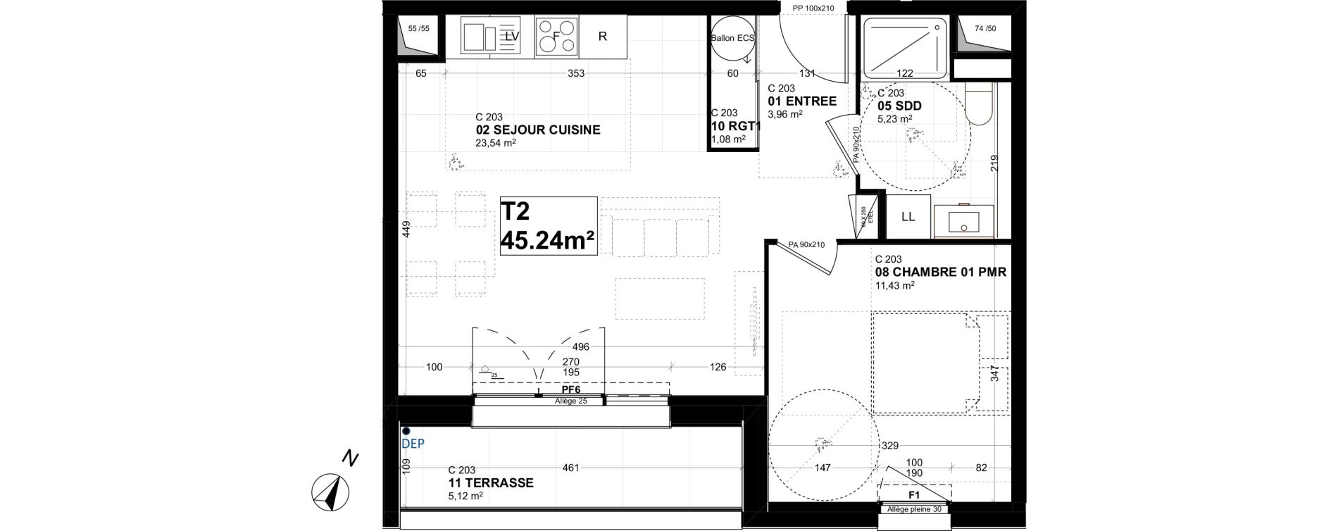 Appartement T2 de 45,24 m2 &agrave; Mont-Saint-Aignan L echappee belle