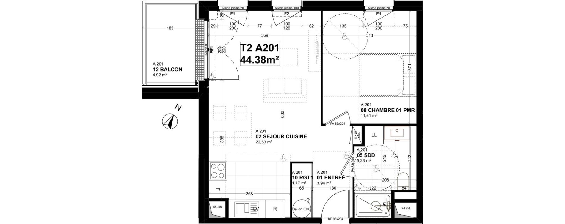 Appartement T2 de 44,38 m2 &agrave; Mont-Saint-Aignan L echappee belle