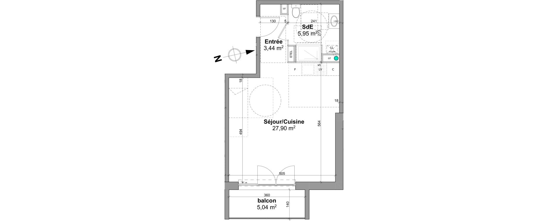 Appartement T1 de 37,29 m2 &agrave; Notre-Dame-De-Bondeville Vall&eacute;e du cailly - centre ville ouest