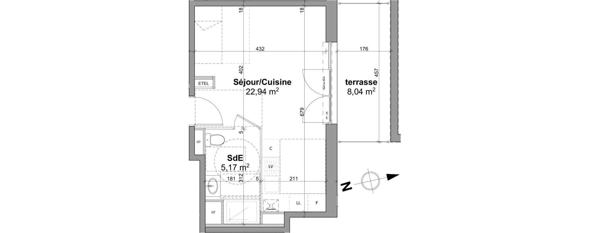 Appartement T1 de 28,11 m2 &agrave; Notre-Dame-De-Bondeville Vall&eacute;e du cailly - centre ville ouest
