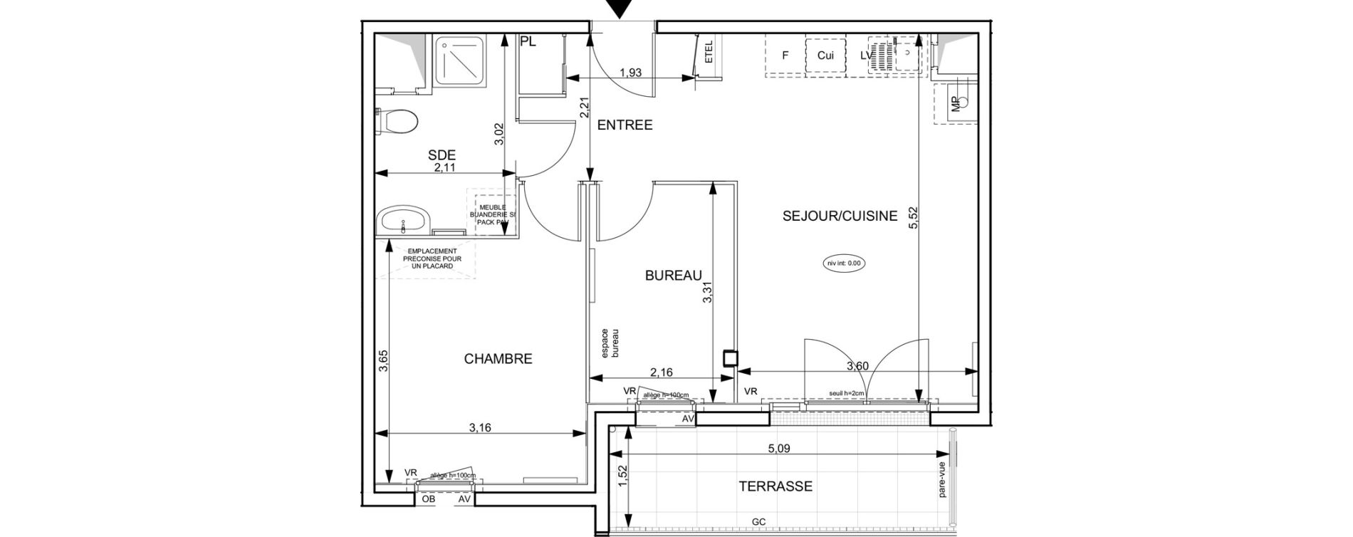 Appartement T2 de 51,11 m2 &agrave; Notre-Dame-De-Bondeville Vall&eacute;e du cailly - centre ville ouest