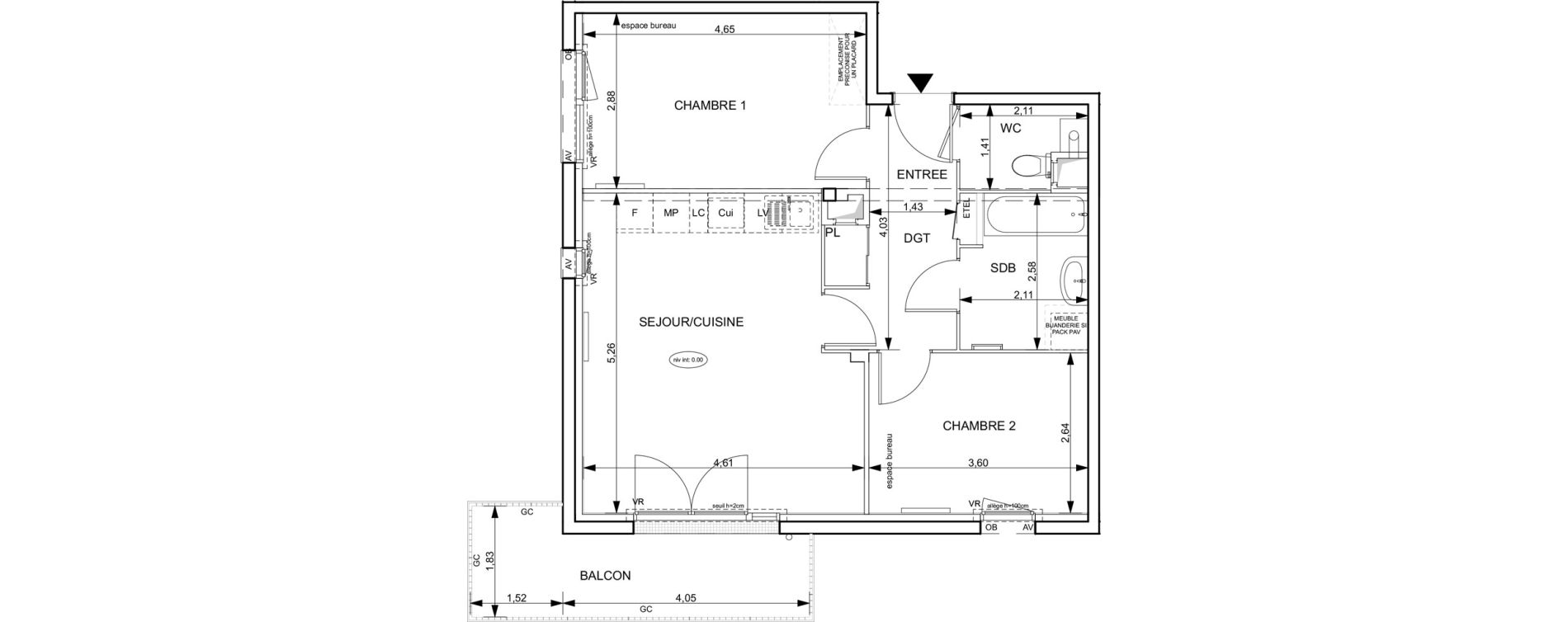 Appartement T3 de 60,24 m2 &agrave; Notre-Dame-De-Bondeville Vall&eacute;e du cailly - centre ville ouest