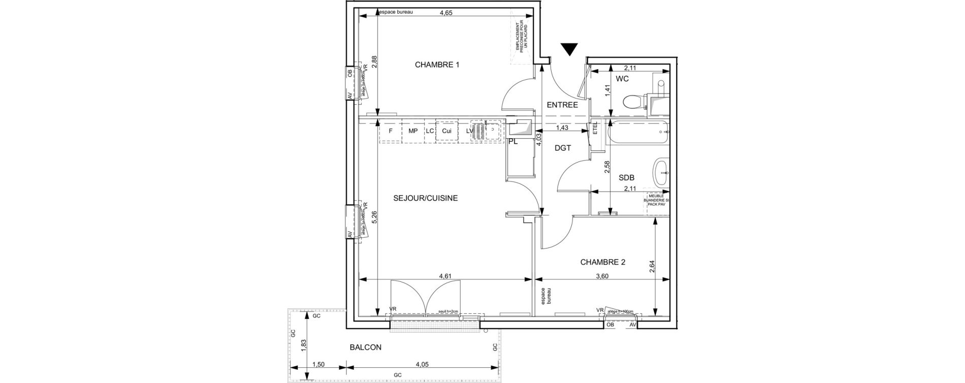 Appartement T3 de 60,24 m2 &agrave; Notre-Dame-De-Bondeville Vall&eacute;e du cailly - centre ville ouest