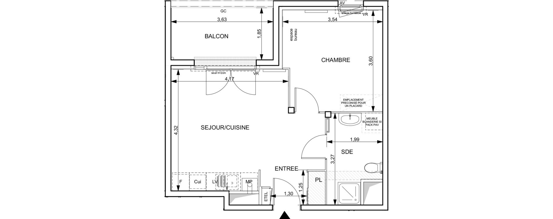 Appartement T2 de 40,64 m2 &agrave; Notre-Dame-De-Bondeville Vall&eacute;e du cailly - centre ville ouest