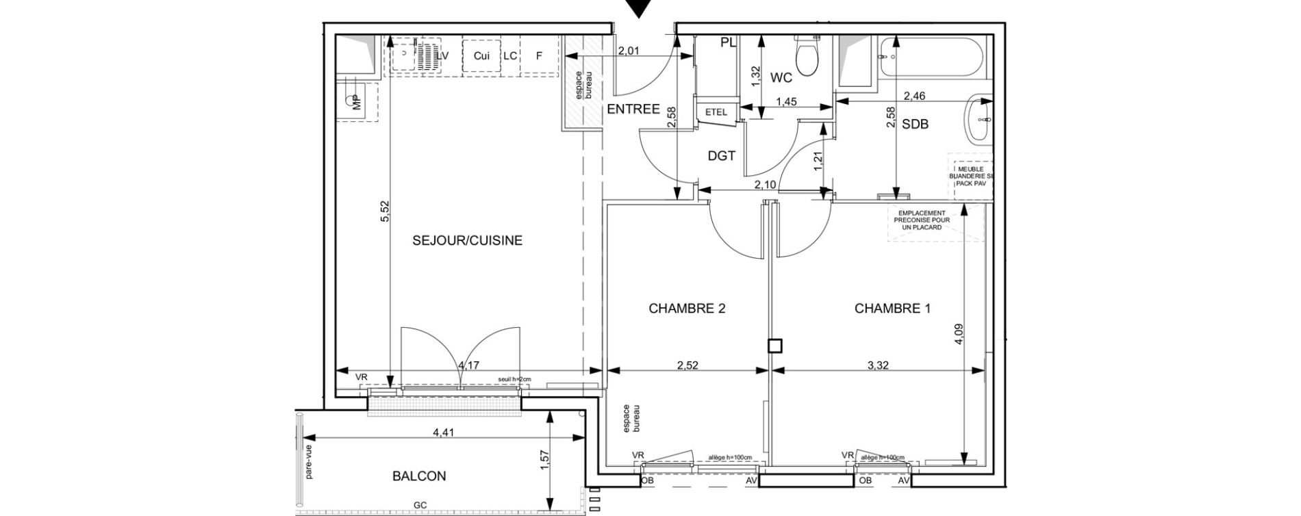 Appartement T3 de 60,70 m2 &agrave; Notre-Dame-De-Bondeville Vall&eacute;e du cailly - centre ville ouest