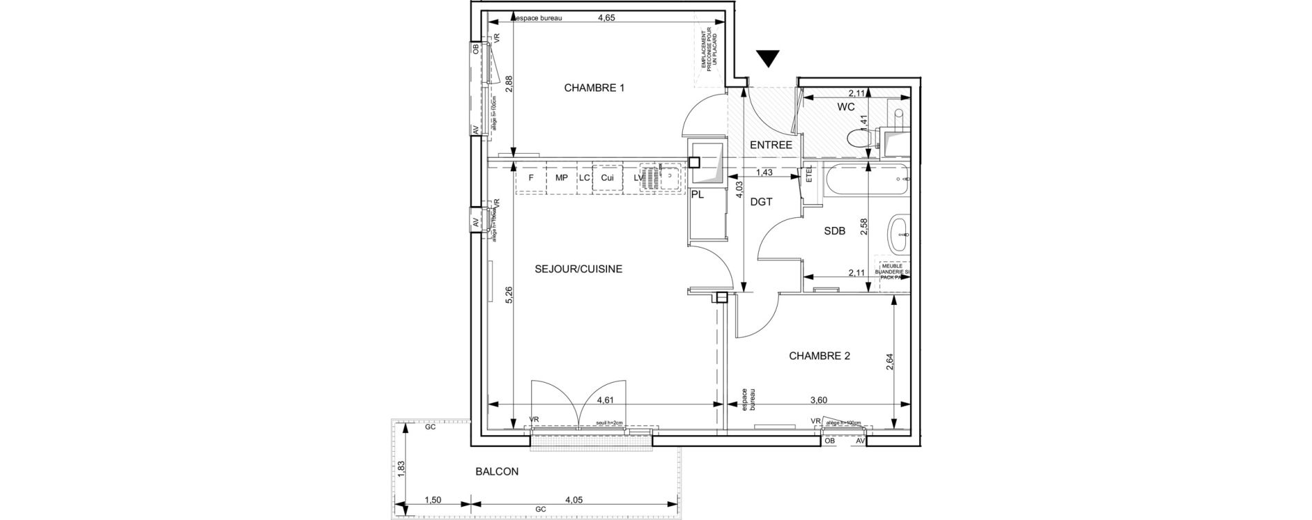 Appartement T3 de 59,91 m2 &agrave; Notre-Dame-De-Bondeville Vall&eacute;e du cailly - centre ville ouest