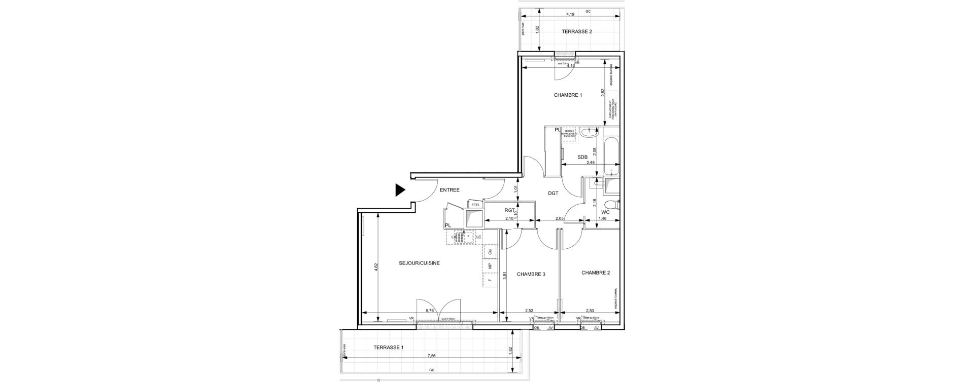 Appartement T4 de 81,08 m2 &agrave; Notre-Dame-De-Bondeville Vall&eacute;e du cailly - centre ville ouest