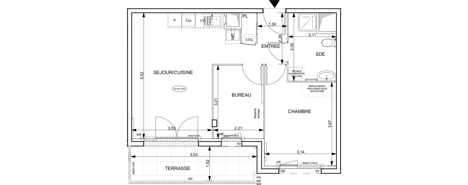 Appartement T2 de 50,85 m2 &agrave; Notre-Dame-De-Bondeville Vall&eacute;e du cailly - centre ville ouest