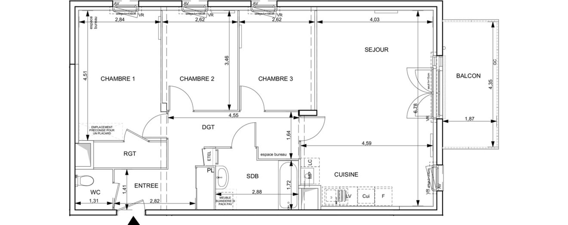 Appartement T4 de 81,37 m2 &agrave; Notre-Dame-De-Bondeville Vall&eacute;e du cailly - centre ville ouest