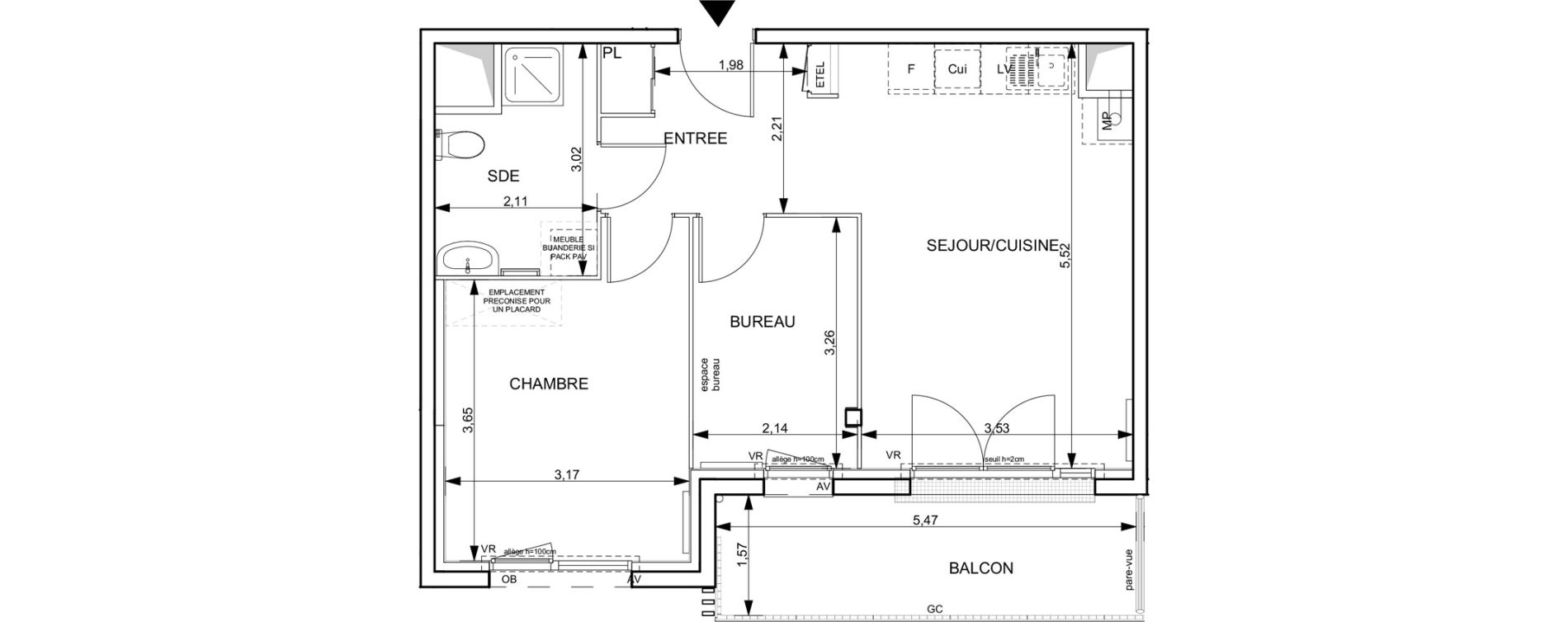 Appartement T2 de 51,11 m2 &agrave; Notre-Dame-De-Bondeville Vall&eacute;e du cailly - centre ville ouest