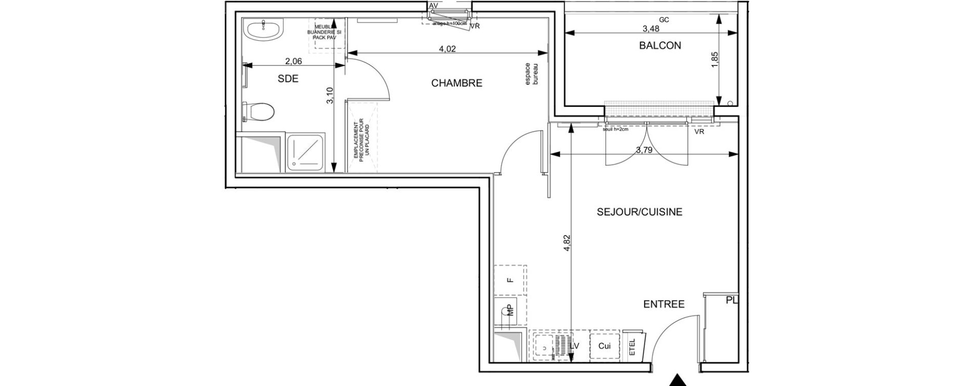 Appartement T2 de 39,80 m2 &agrave; Notre-Dame-De-Bondeville Vall&eacute;e du cailly - centre ville ouest