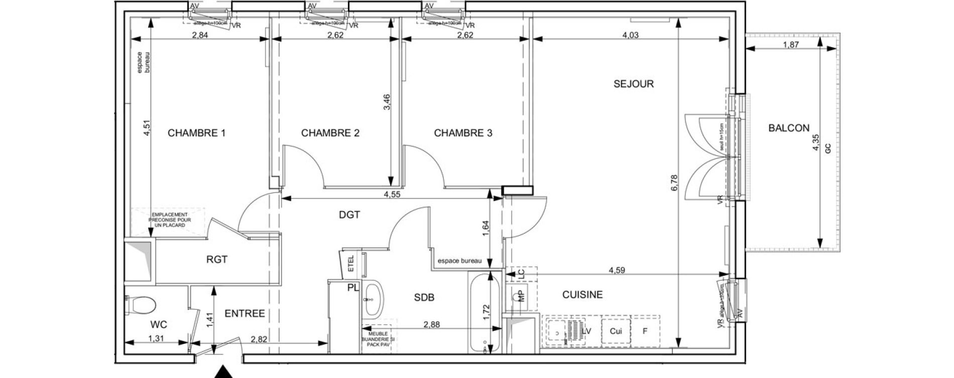 Appartement T4 de 81,37 m2 &agrave; Notre-Dame-De-Bondeville Vall&eacute;e du cailly - centre ville ouest