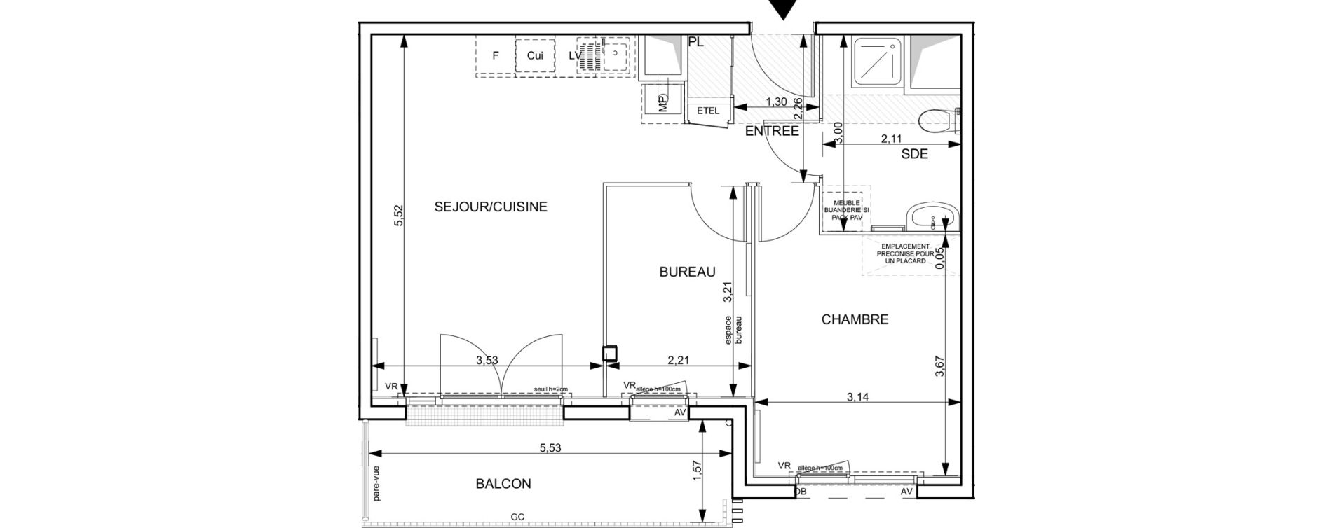 Appartement T2 de 50,86 m2 &agrave; Notre-Dame-De-Bondeville Vall&eacute;e du cailly - centre ville ouest