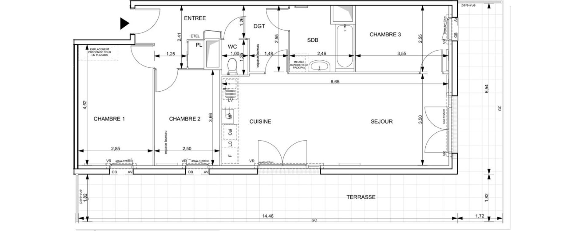 Appartement T4 de 79,86 m2 &agrave; Notre-Dame-De-Bondeville Vall&eacute;e du cailly - centre ville ouest