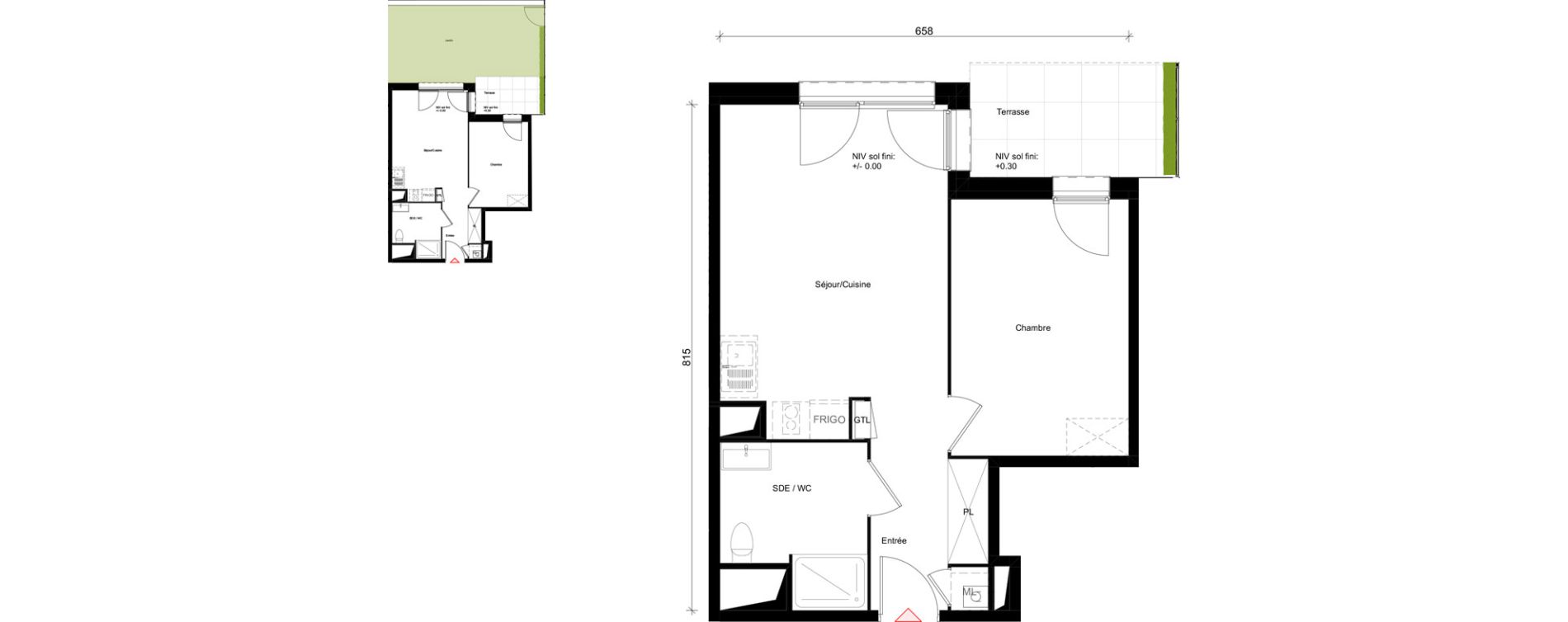 Appartement T2 de 41,40 m2 &agrave; Notre-Dame-De-Bondeville Centre ville est