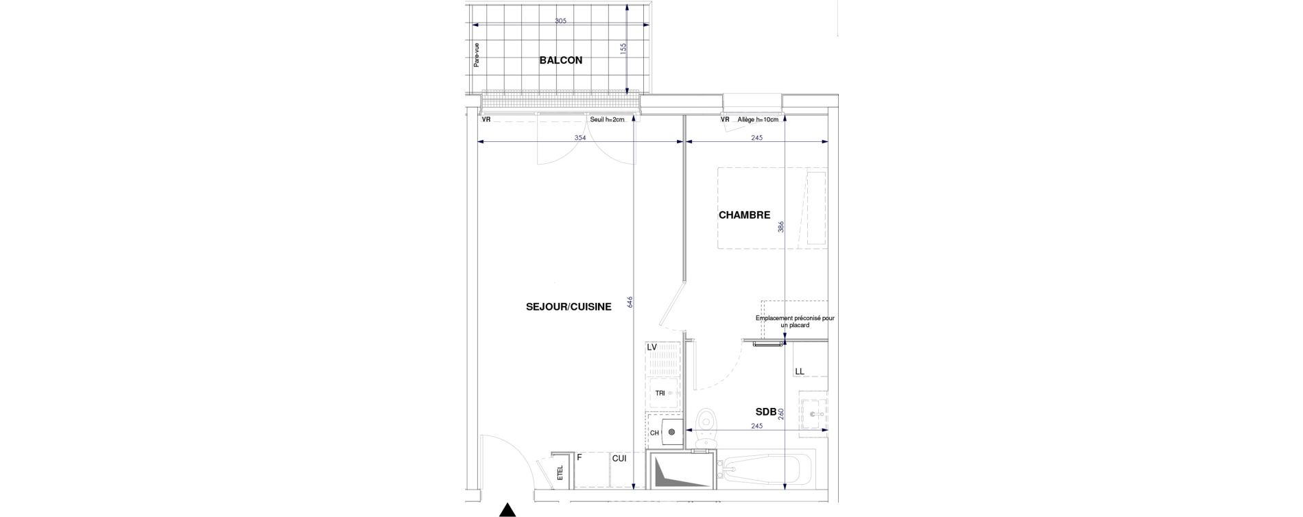 Appartement T2 de 37,44 m2 &agrave; Oissel Centre