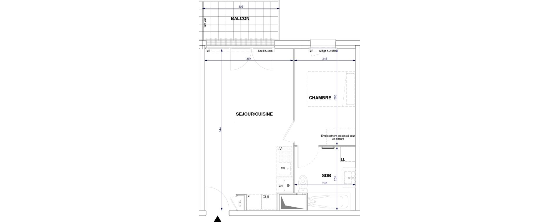 Appartement T2 de 37,44 m2 &agrave; Oissel Centre