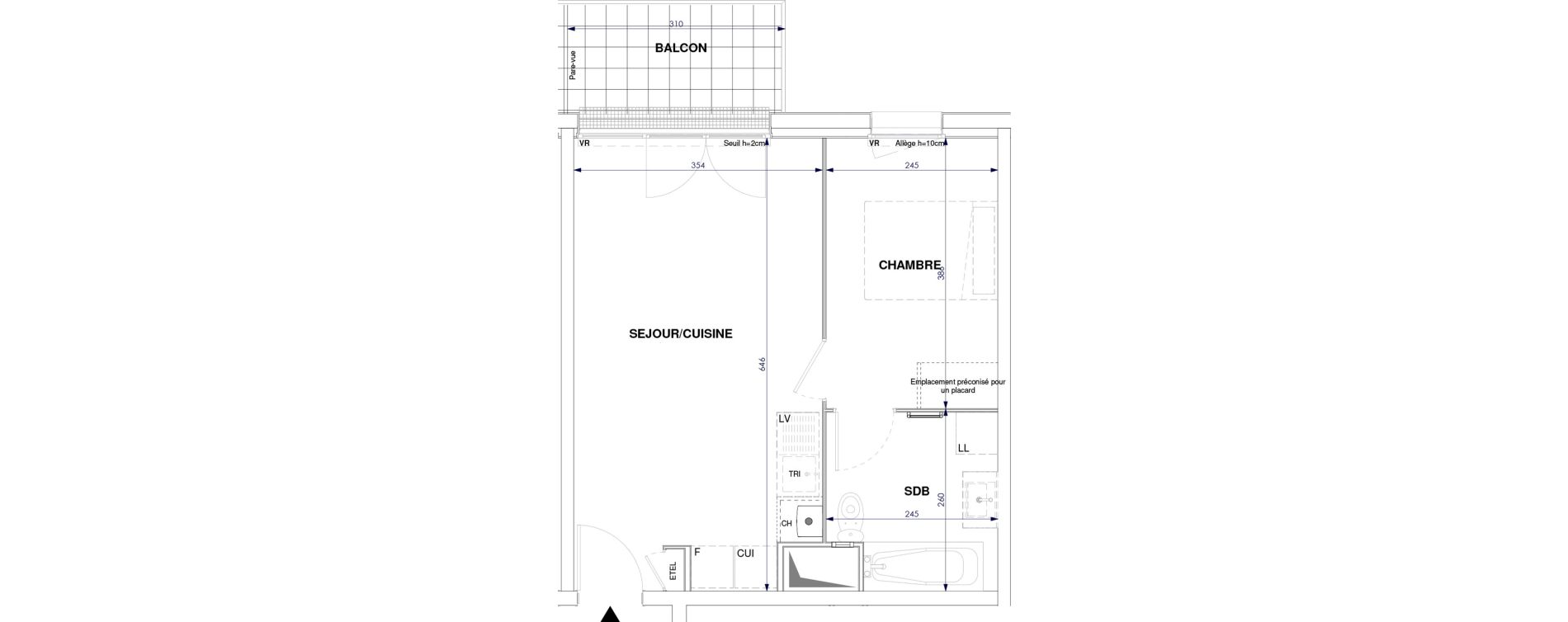 Appartement T2 de 37,44 m2 &agrave; Oissel Centre