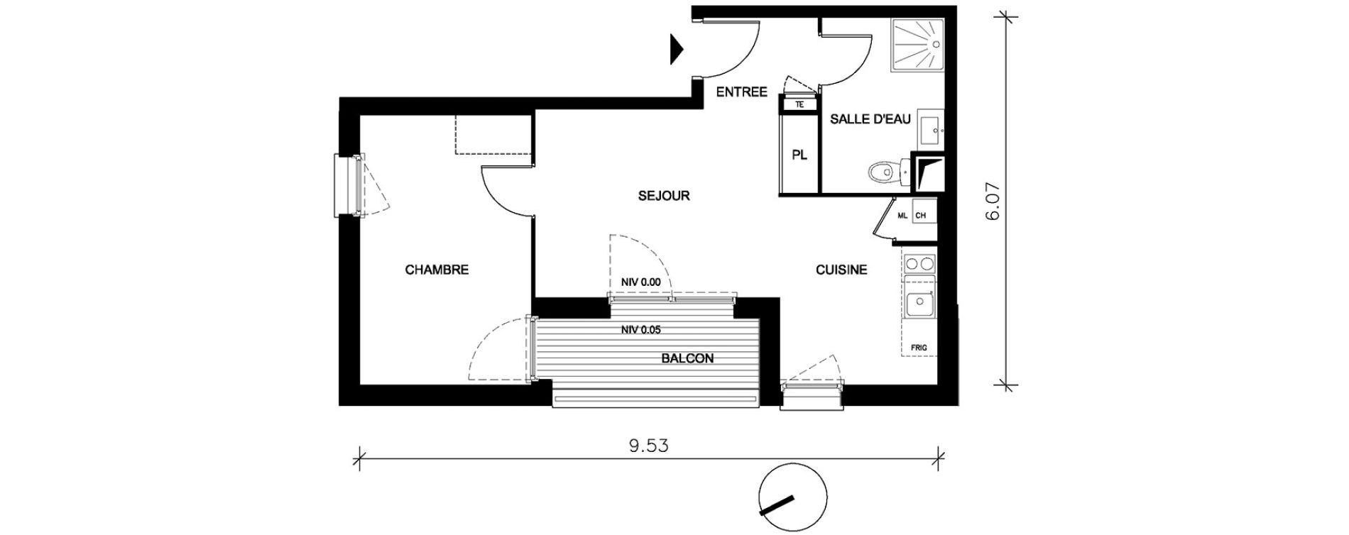 Appartement T2 de 42,38 m2 &agrave; Petit-Couronne Centre