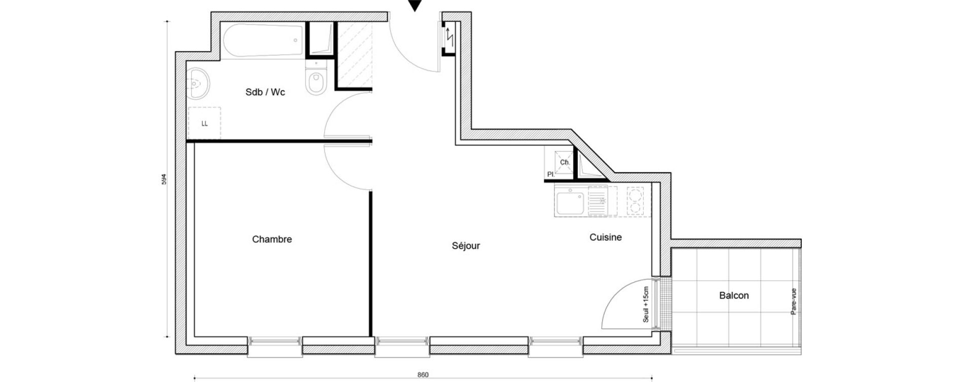 Appartement T2 de 40,28 m2 &agrave; Petit-Couronne Centre ville - archipel