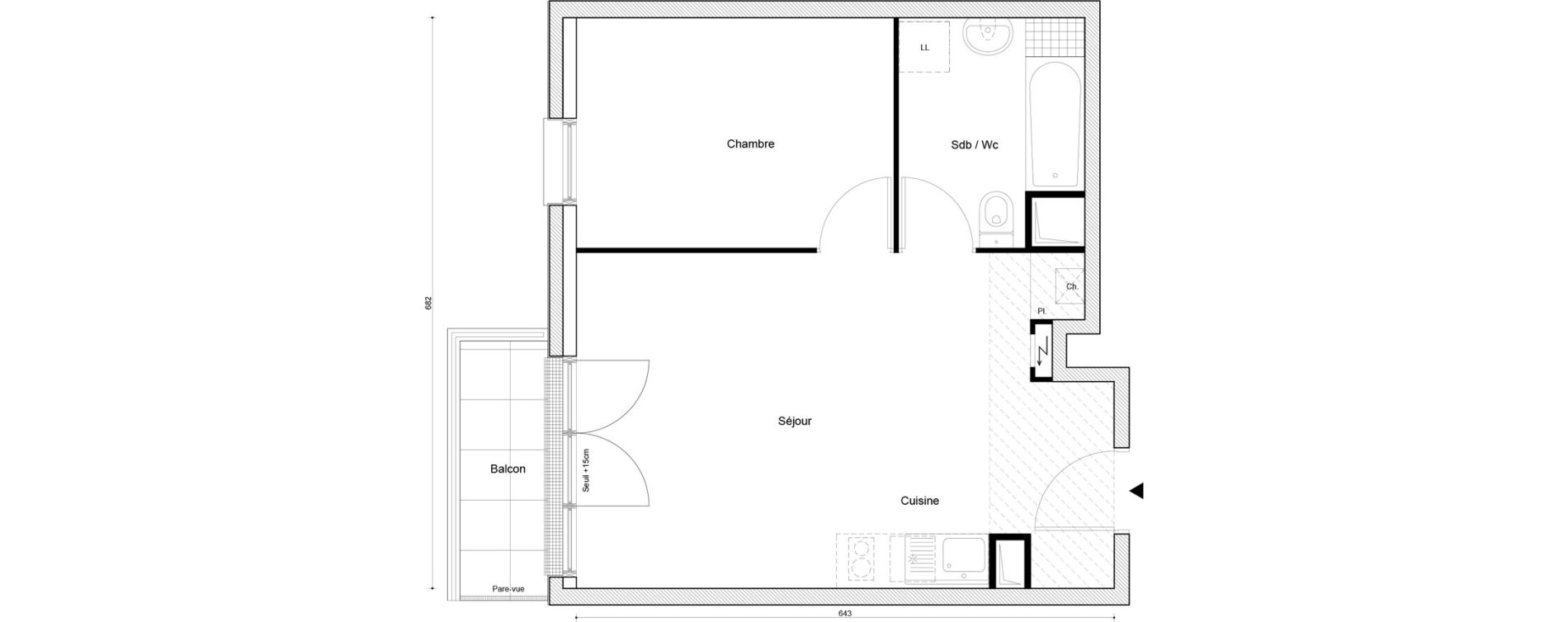 Appartement T2 de 40,61 m2 &agrave; Petit-Couronne Centre ville - archipel