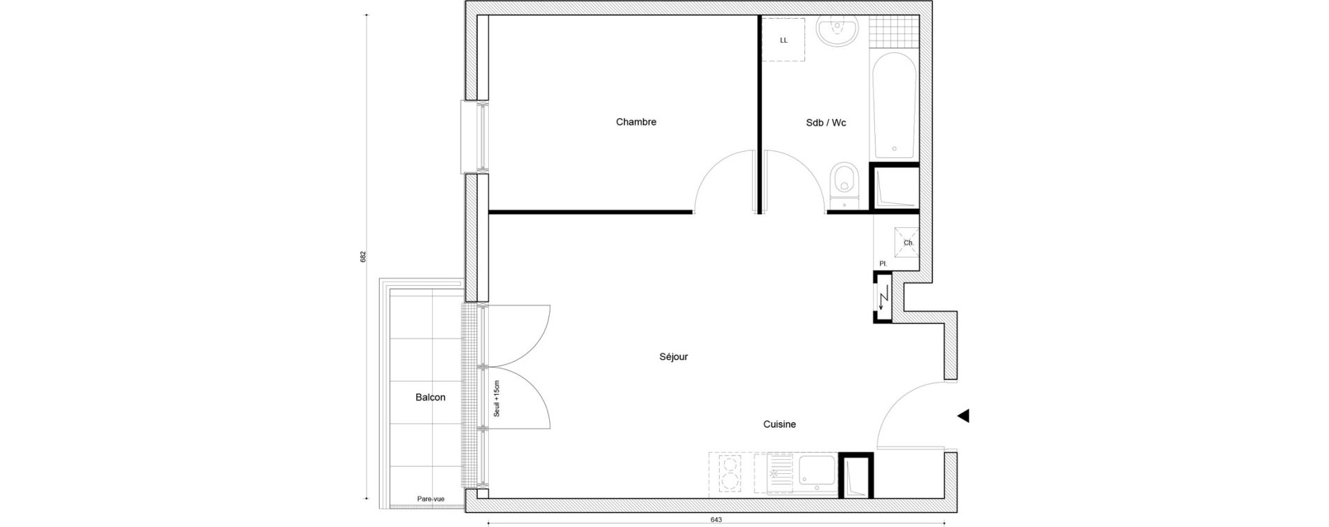 Appartement T2 de 40,61 m2 &agrave; Petit-Couronne Centre ville - archipel