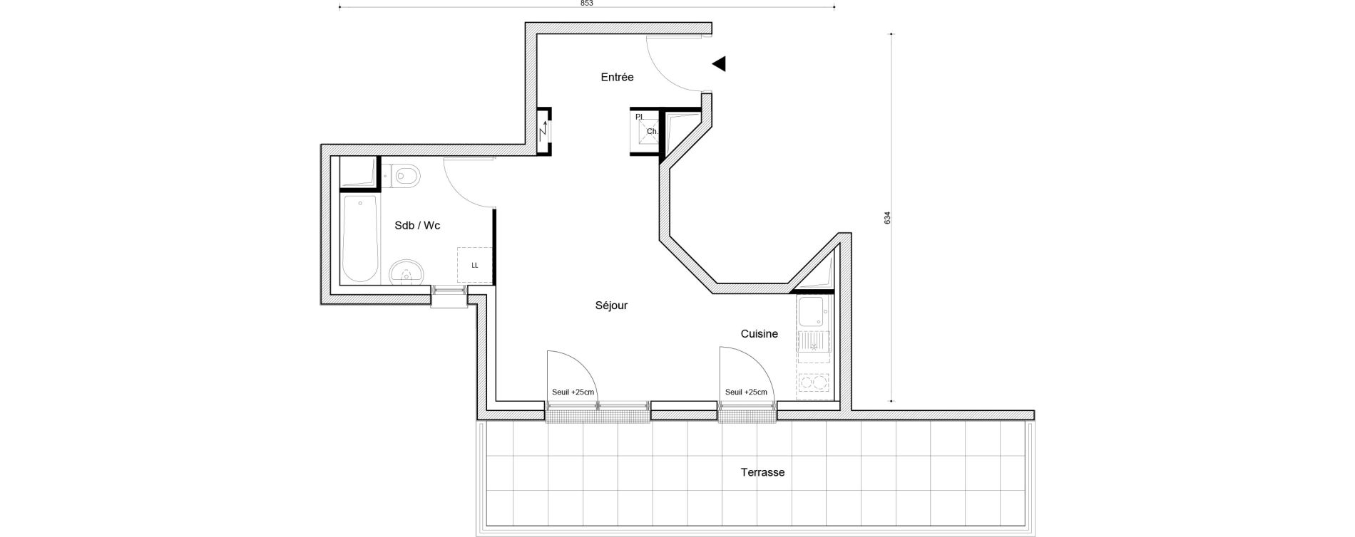 Appartement T1 de 28,57 m2 &agrave; Petit-Couronne Centre ville - archipel