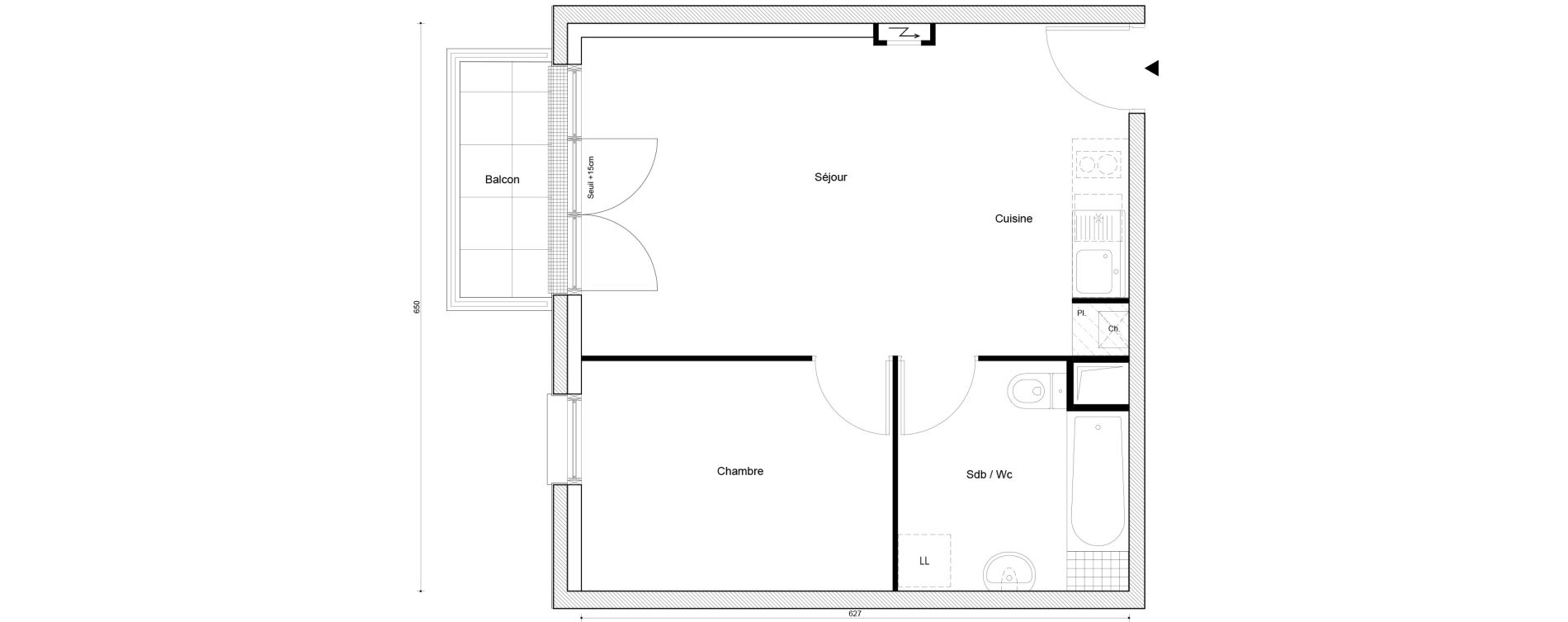 Appartement T2 de 39,16 m2 &agrave; Petit-Couronne Centre ville - archipel