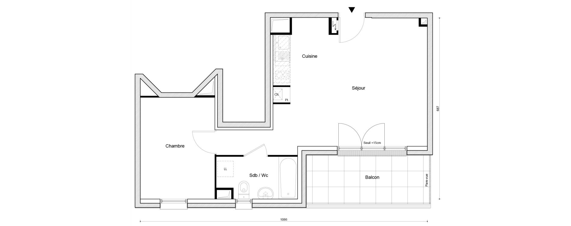 Appartement T2 de 45,56 m2 &agrave; Petit-Couronne Centre ville - archipel