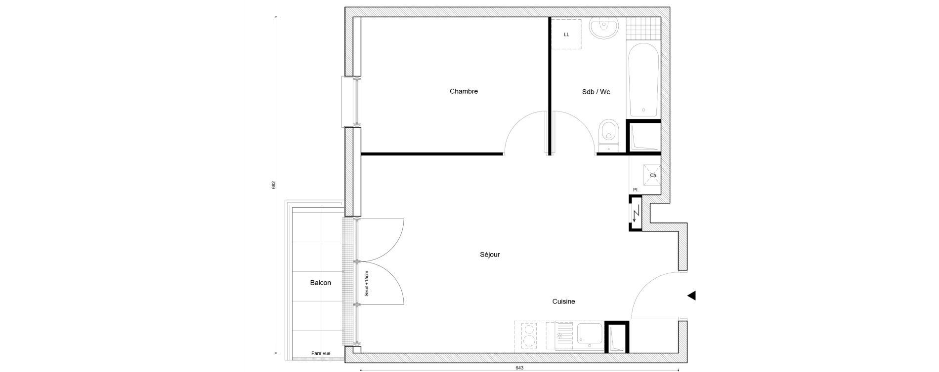 Appartement T2 de 40,61 m2 &agrave; Petit-Couronne Centre ville - archipel