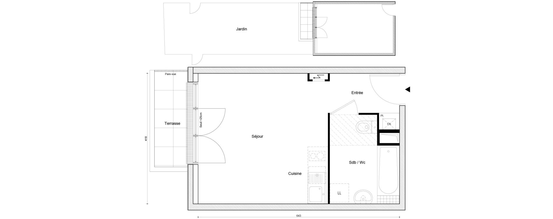 Appartement T1 de 26,07 m2 &agrave; Petit-Couronne Centre ville - archipel