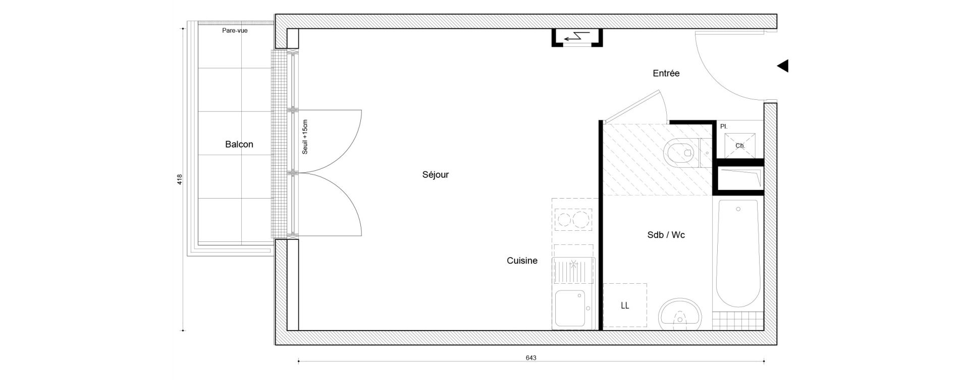 Appartement T1 de 26,07 m2 &agrave; Petit-Couronne Centre ville - archipel