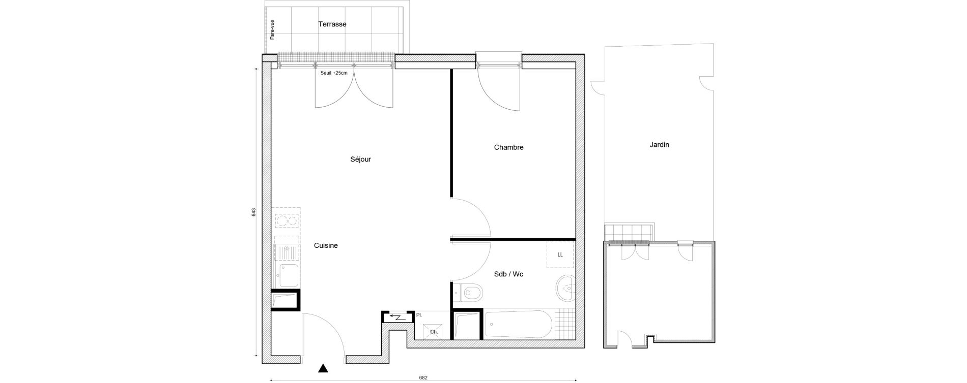 Appartement T2 de 40,61 m2 &agrave; Petit-Couronne Centre ville - archipel