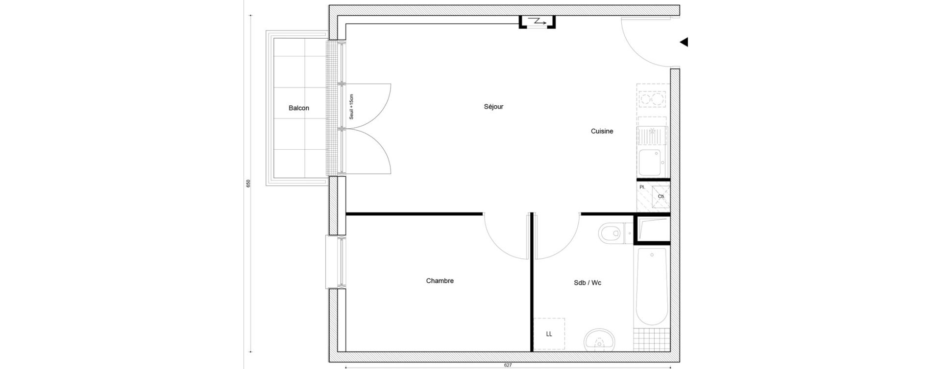 Appartement T2 de 39,16 m2 &agrave; Petit-Couronne Centre ville - archipel