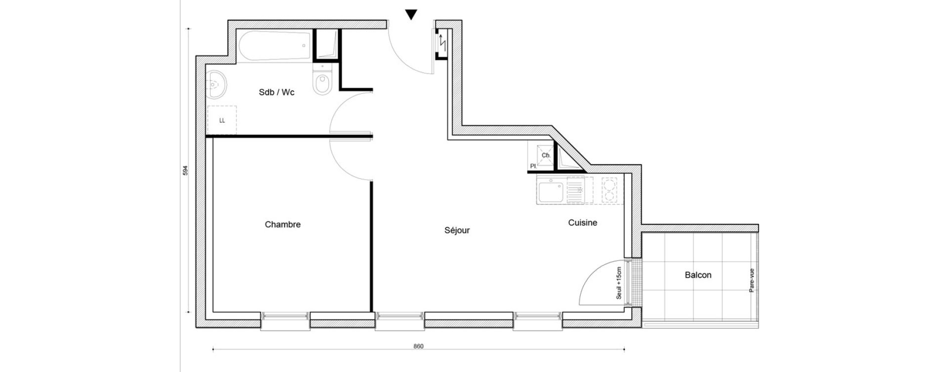 Appartement T2 de 40,28 m2 &agrave; Petit-Couronne Centre ville - archipel