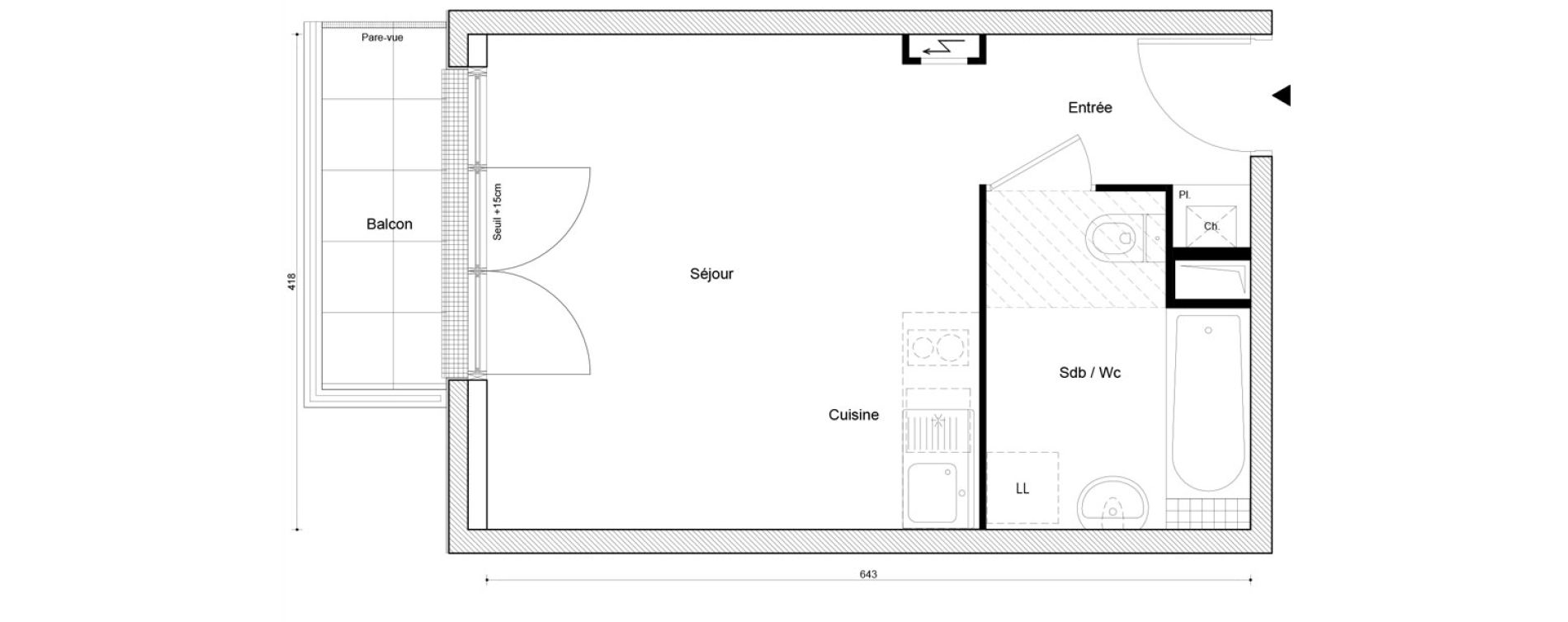 Appartement T1 de 26,07 m2 &agrave; Petit-Couronne Centre ville - archipel