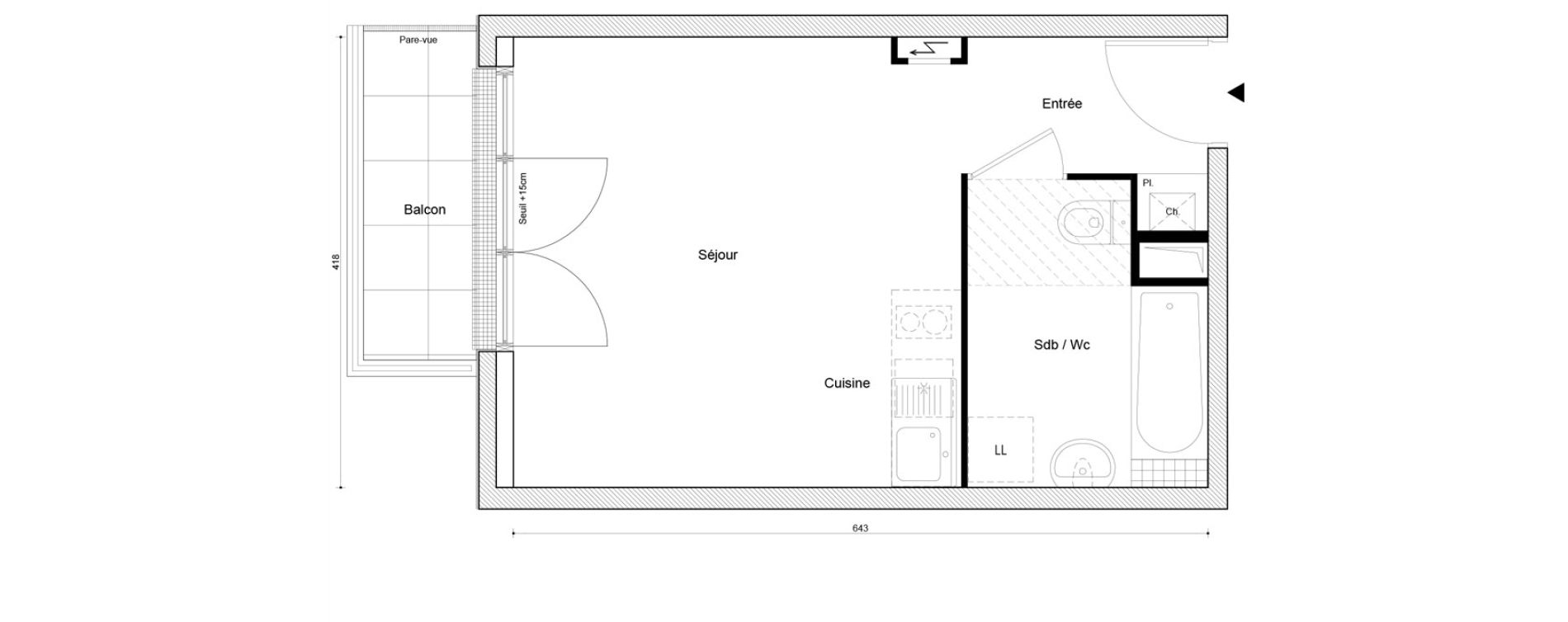 Appartement T1 de 26,07 m2 &agrave; Petit-Couronne Centre ville - archipel