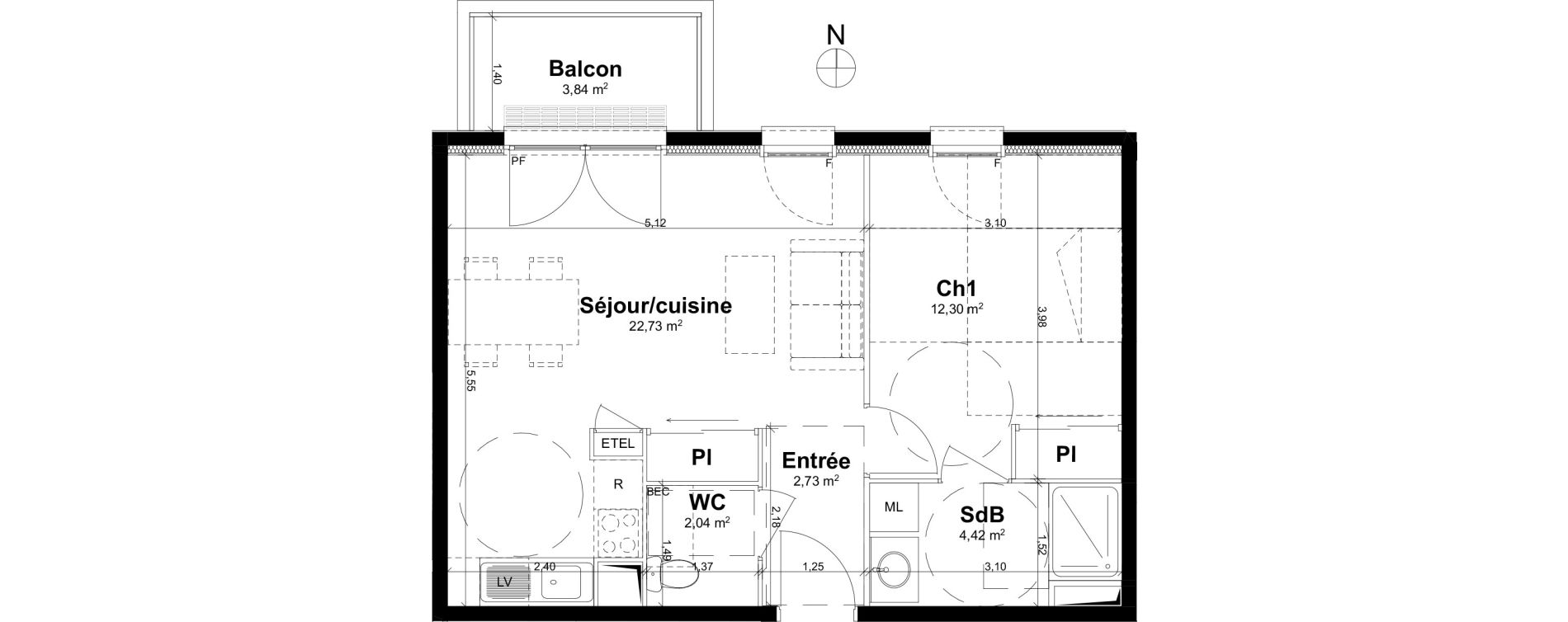 Appartement T2 de 44,22 m2 &agrave; Rouen Saint clement - jardin des plantes