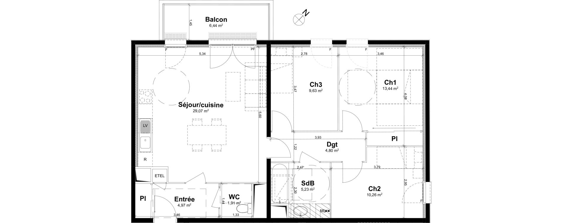 Appartement T4 de 79,31 m2 &agrave; Rouen Saint clement - jardin des plantes