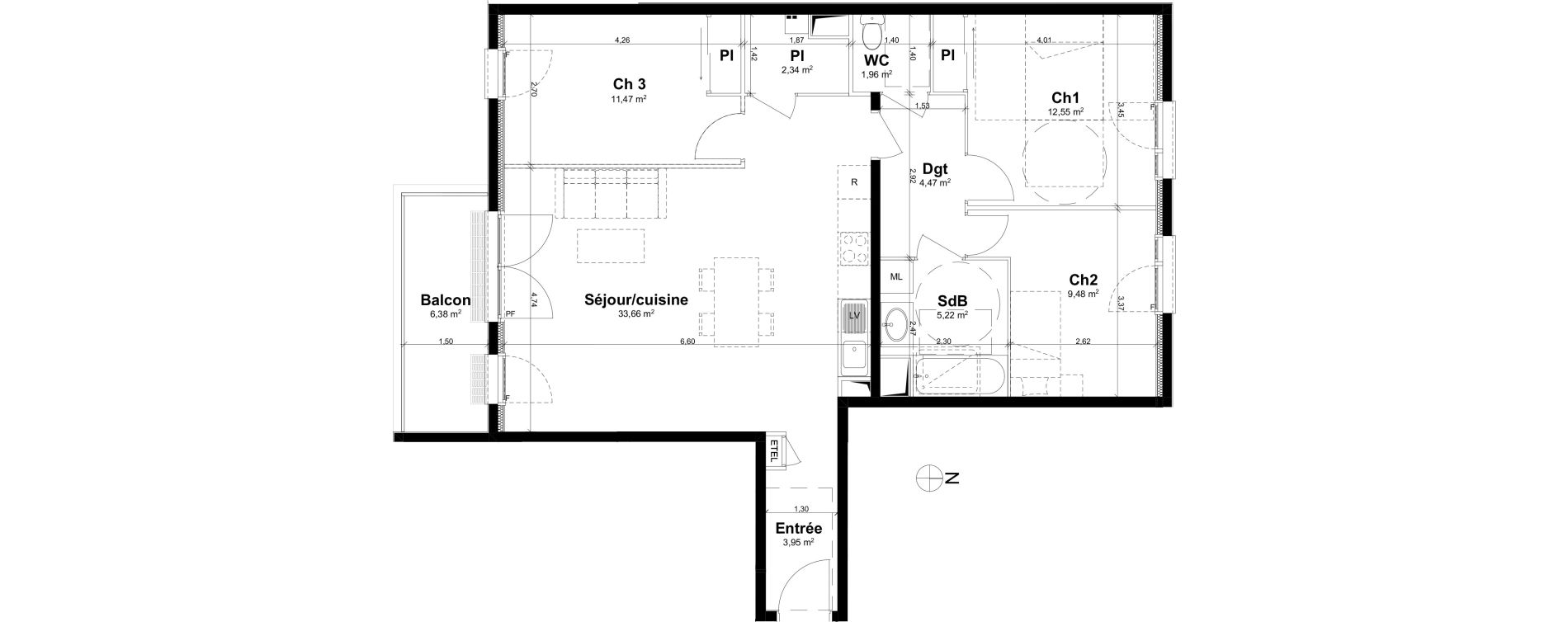 Appartement T4 de 85,10 m2 &agrave; Rouen Saint clement - jardin des plantes